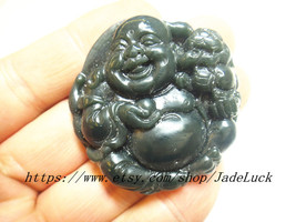 Free shipping------Natural green jade, hand-carved jade amulet charm Lucky Laugh - £20.72 GBP