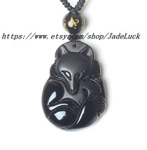 Natural obsidian pendant frosted fox &quot;Lucky transporter&quot; avoid / peach / flower - £21.57 GBP