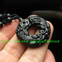 Free shipping----------100% natural obsidian, hand-carved double ring Pi... - £22.81 GBP