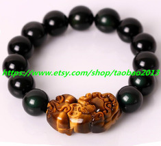 Free shipping----------Hand-carved natural yellow tiger&#39;s eye bracelet rainbow o - £23.97 GBP