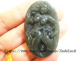 Free shipping----------Natural Green jade jadeite carved Beautiful Mermaid charm - £23.97 GBP