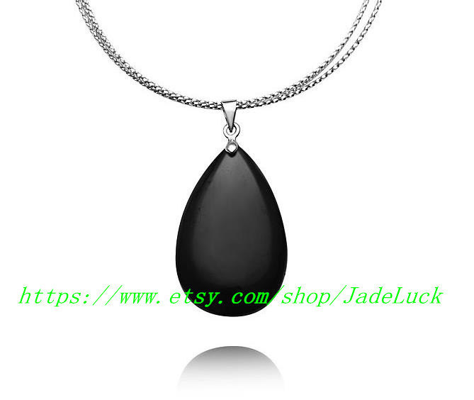 Brazilian natural black "tourmaline" black teardrop-shaped pendant necklace - £22.79 GBP