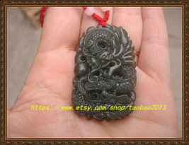 Free shipping -----100% perfect Natural Green Jadeite Jade carved dragon charm p - £15.74 GBP