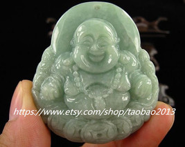 Free shipping -----Exquisite green jade carving, hand-carved green jade Laughing - £22.74 GBP