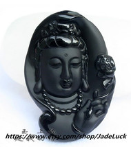 Free Shipping --- natural obsidian pendant frosted natal Guanyin Buddha pendant  - £21.34 GBP