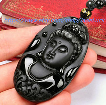 Free Shipping --- natural obsidian pendant frosted natal Guanyin Buddha pendant  - $26.99