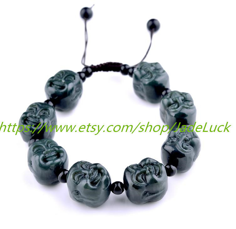 Primary image for Free Shipping --- good luck hand-carved Buddha head ink jade charm bracelet yoga