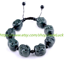 Free Shipping --- good luck hand-carved Buddha head ink jade charm brace... - £27.10 GBP