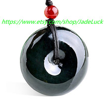 Free shipping --- 100% AAA grade natural black jade jade pendant peace buckle ch - £18.37 GBP