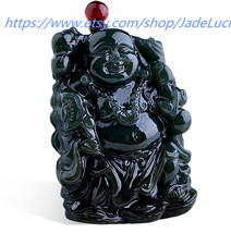 Free Shipping --- Good Luck Amulet hand-carved black jade Buddha pendant natural - £23.14 GBP