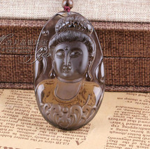 Free Shipping --- natural ice kind of obsidian pendant frosted Guanyin Buddha pe - £23.94 GBP