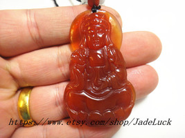 Free shipping ---hand-carved natural red agate &quot;mercy the Bodhisattva&quot; charm pen - £20.60 GBP