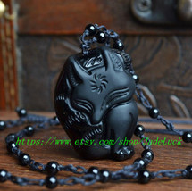 Free shipping -Natural obsidian pendant necklace frosted fox peach Wang marriage - £26.93 GBP
