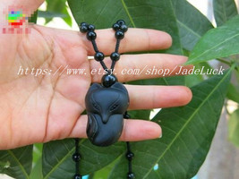 Free shipping -Natural obsidian pendant necklace frosted fox peach Wang marriage - £26.74 GBP