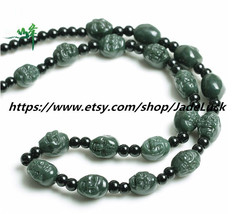 AAA grade natural green jade beads, eighteen natural jade jade Buddha necklace j - £21.70 GBP