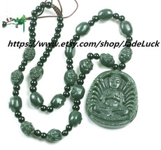 AAA grade natural green jade beads, 18 natural jade Buddha pendant necklace jade - £31.35 GBP