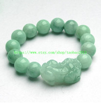 100% natural green jade "Pi Yao" beaded charm bracelet - £21.23 GBP