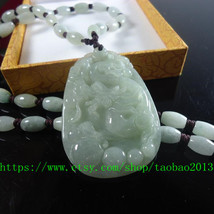 True jade Chinese dragon amulet pendant natural jade beaded necklace charm - £24.04 GBP