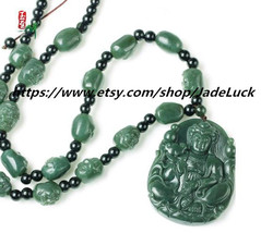 AAA grade natural green jade amulet hand-carved &quot;Goddess&quot; 18 Buddha &quot;necklace /  - £29.75 GBP