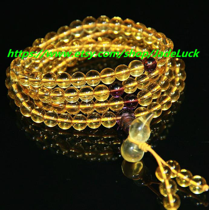 8 mm 108 natural crystal rosary bead bracelet citrine "gourd" lucky male and fem - $29.99