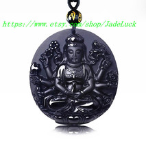 Free shipping ---Natural obsidian pendant Avalokitesvara Rat Zodiac patron saint - £21.45 GBP