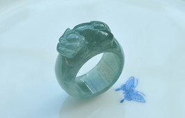 Natural jade, hand-carved, perfect &quot;pi yao&quot; lucky ring - £21.52 GBP