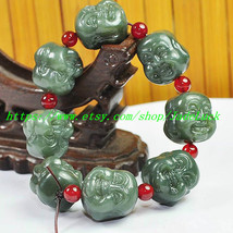 good luck Hand carved Laughing Buddha Head green jadeite jade Meditation yoga ch - £23.31 GBP