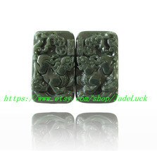 jade pair good luck handmade good luck Real Natural Green jade carved TWO Pi Yao - £23.58 GBP