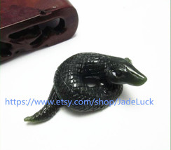 Hand carved Natural green Jadeite Jade carved luck snake charm good luck pendant - £18.01 GBP