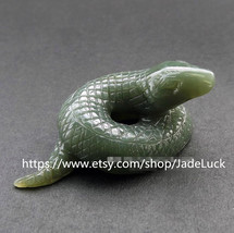 Hand carved Natural green Jadeite Jade carved luck snake charm good luck pendant - £21.54 GBP