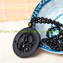 Natural Obsidian magpie pendant necklace jewelry - £23.96 GBP