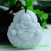 Natural AAA White jadeite jade, Hand-carved charm good luck Laughing Buddha Pend - $21.99