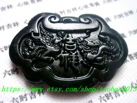 Natural dark green jade pendant &quot;Lucky Dragon&quot; Jade lock to help promote a happy - £18.37 GBP
