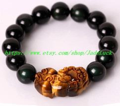 100% natural obsidian bracelet / Yellow Tiger Eye pi yao rainbow eye - £27.16 GBP