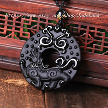 100% natural obsidian, hand-carved bicyclic Pi Yao amulet &quot;dual British luck&quot; pe - £26.37 GBP