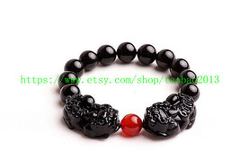 Fortune double pi Yao obsidian bracelet evil Lucky extremely essential for secur - £21.10 GBP