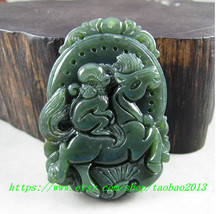 Natural AAA Dark Green jade charm the handmade Horse and monkey amulet charm pen - £18.97 GBP
