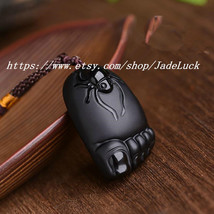 good luck Amulet Natural Obsidian buddha Foot bring for you good luck pendant - £20.77 GBP