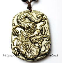 Natural Gold / Obsidian Dragon pendant zodiac pendants - £37.56 GBP