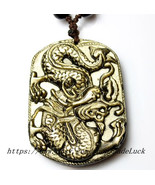 Natural Gold / Obsidian Dragon pendant zodiac pendants - £36.96 GBP