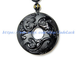 Dual Pi Yao natural obsidian pendant / pendant necklace Lucky Boy / peace buckle - £22.83 GBP