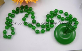 Natural Green Jade charm amulet Good luck beaded necklace / pendant - £21.38 GBP