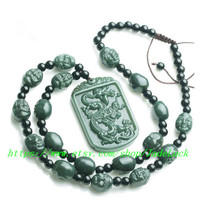 Natural nephrite jade eighteen Eighteen Luohan Yu-chain necklace - £45.49 GBP