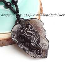 Scrub Natural obsidian pi yao carved pendants &quot;flourishes&quot; pendant - £23.94 GBP