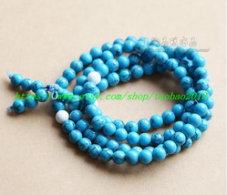 Natural turquoise beads rosary necklace Meditation Yoga 108 - £18.95 GBP