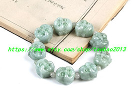 good luck Hand carved Laughing Buddha Head dark green jade Meditation yoga charm - £29.56 GBP