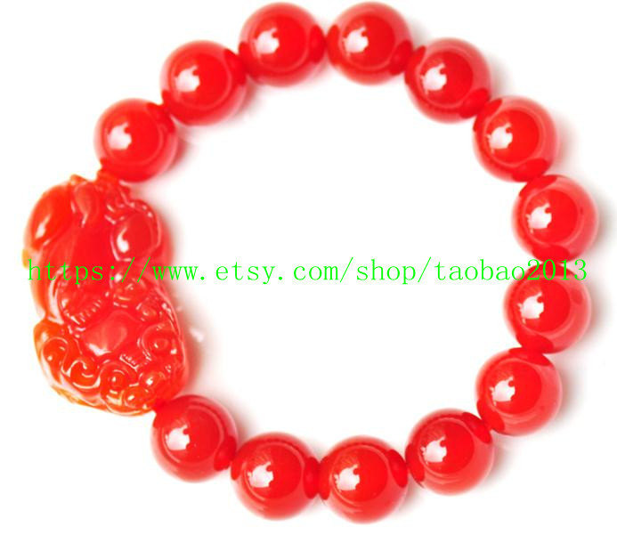 100% pure natural red agate jade Pi Yao charm bracelet - £19.17 GBP