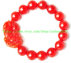 100% pure natural red agate jade Pi Yao charm bracelet - £18.95 GBP
