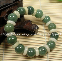 Good luck amulet green jade beads jade peace buckle beaded charm bracelet - £20.02 GBP