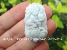 AAA grade natural white jade amulet charm pendant charm handmade monkey - $21.99